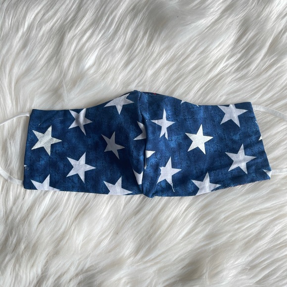 Glitter Fireworks Patriotic Stars Reversible Mask with Adjustable Straps, USA - Picture 5 of 6